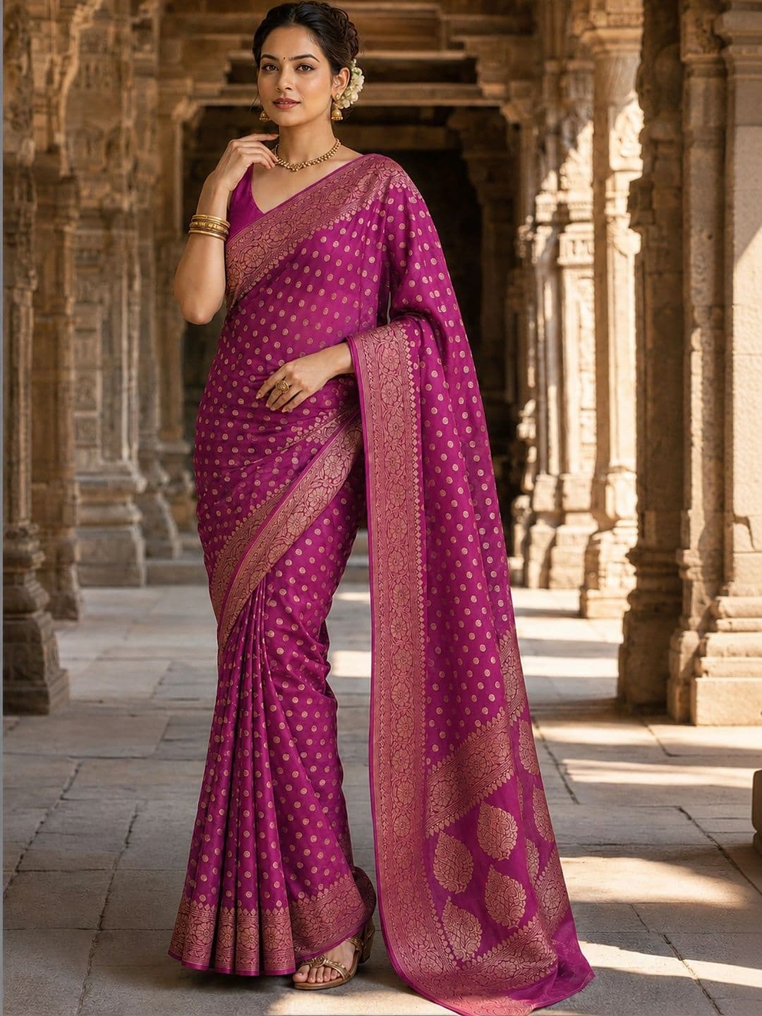 Mitera Woven Design Zari Silk Blend Designer Banarasi Saree thumbnail 4