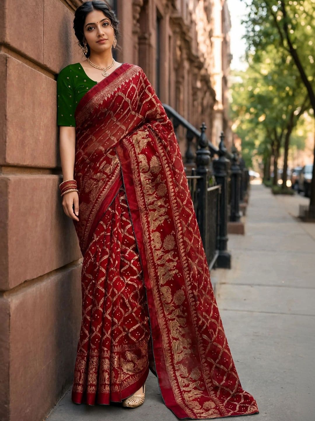 Jaipur Vogue Woven Design Zari Silk Blend Bandhani Saree thumbnail 2