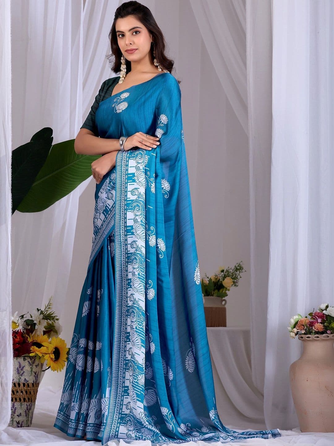 Mitera Floral Satin Designer Saree thumbnail 7