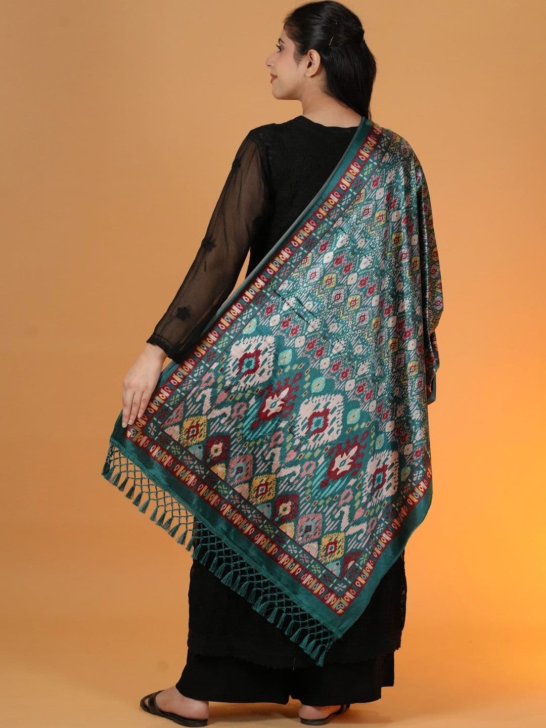 S.T. Women Ethnic Motifs Printed Velvet Shawl thumbnail 5