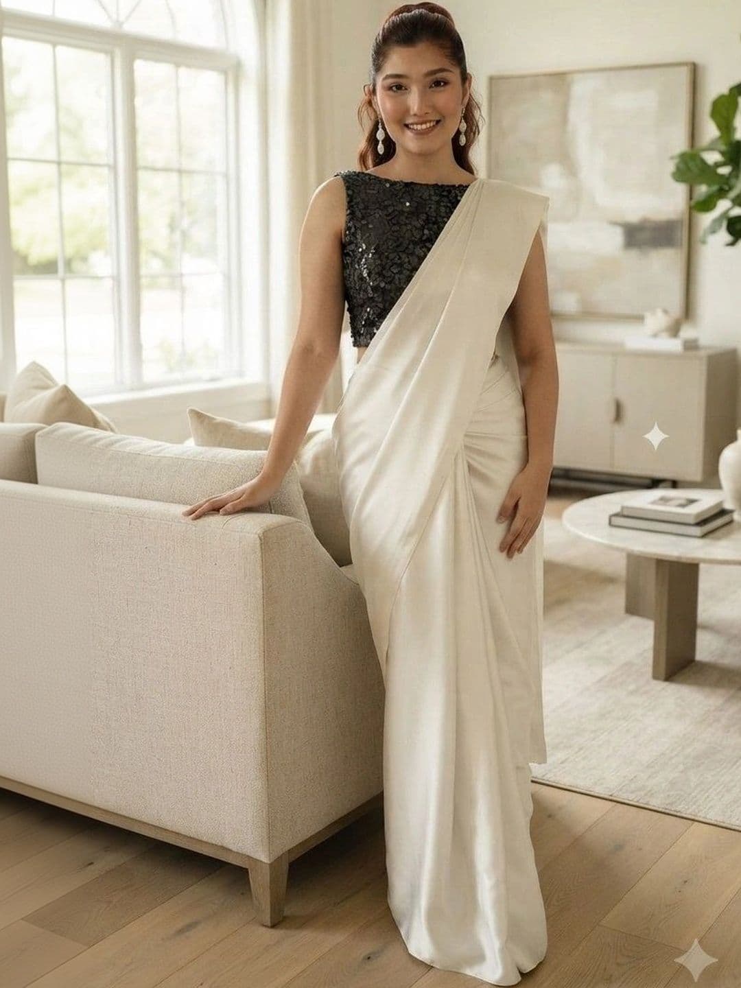 HERE&NOW Women Satin Saree with Blouse Piece thumbnail 3