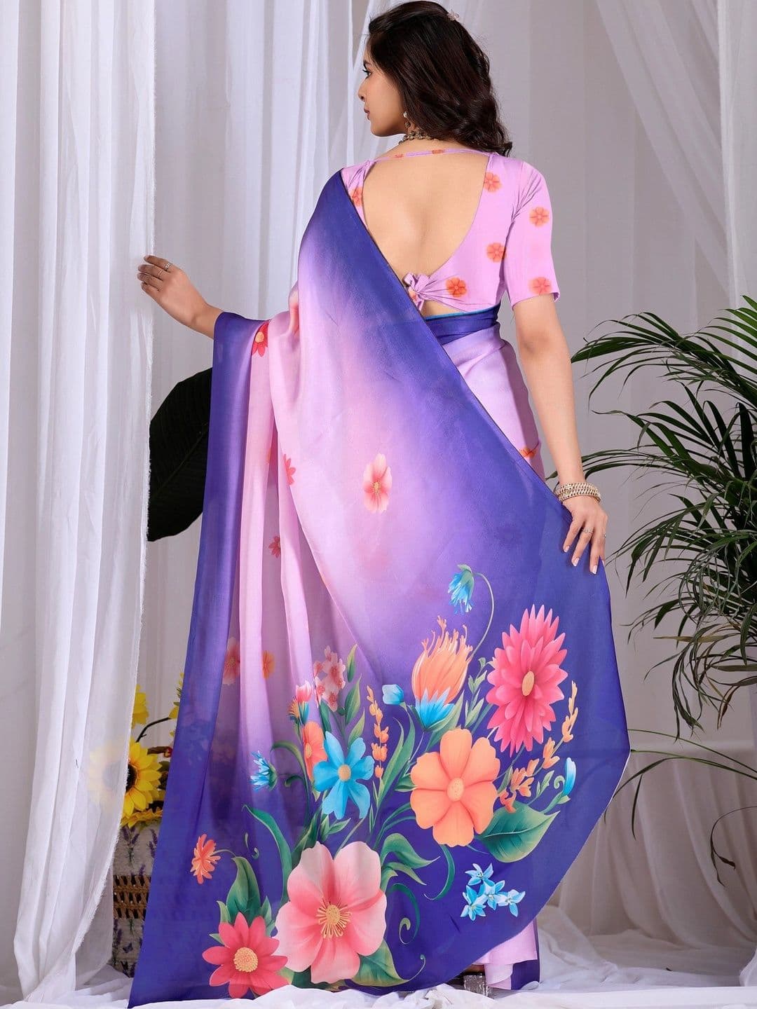 Mitera Floral Satin Designer Saree thumbnail 7