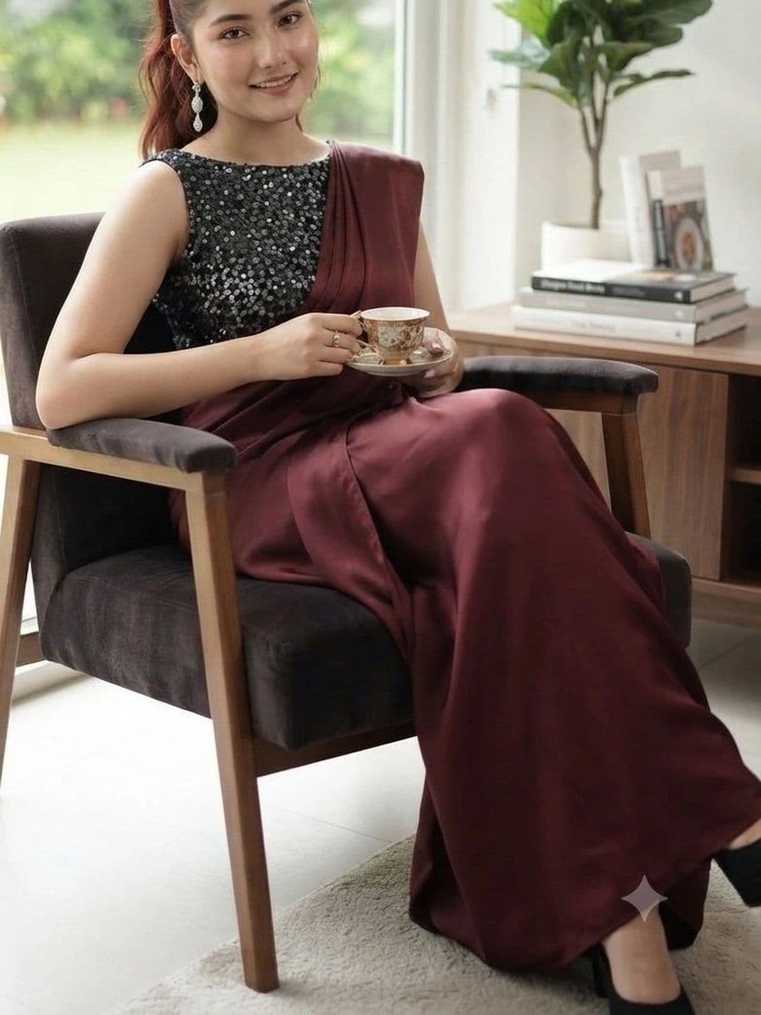 HERE&NOW Satin Saree thumbnail 5