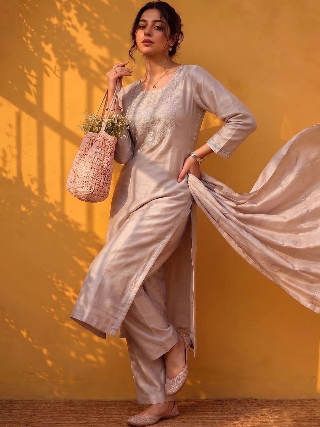 Varanga Women Ethnic Motifs Embroidered Regular Thread Work Kurta with Trousers & With Dupatta thumbnail 4