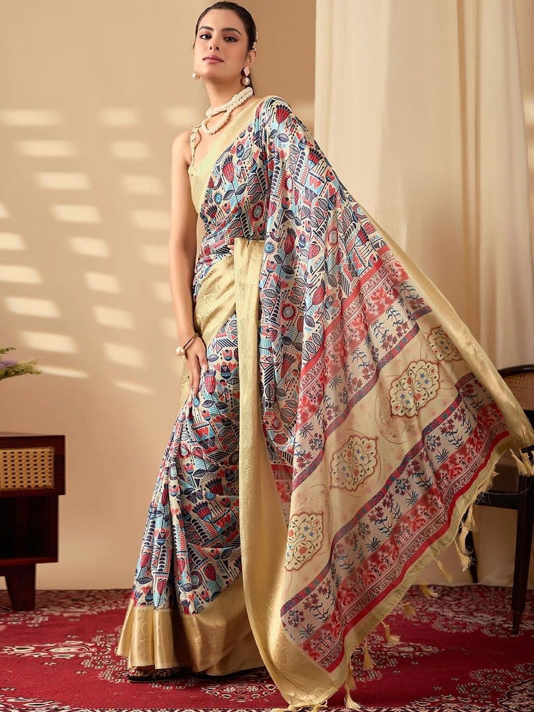 Mitera Kalamkari Zari Silk Blend Designer Saree thumbnail 5