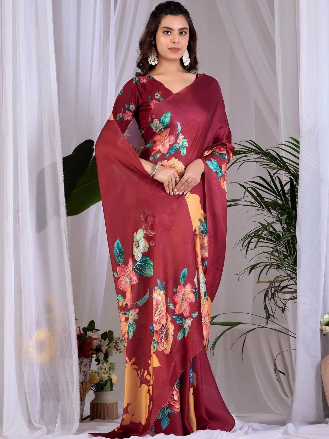 Mitera Floral Satin Designer Saree thumbnail 4