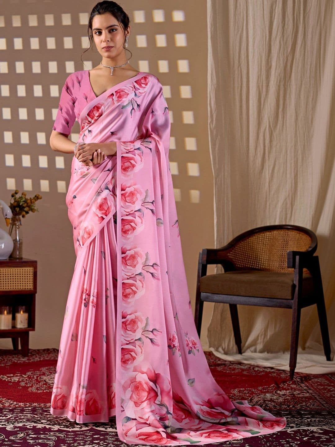 Mitera Floral Satin Designer Saree - view 1
