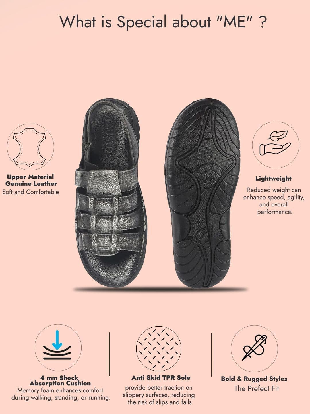 FAUSTO Men Leather Comfort Sandals thumbnail 7