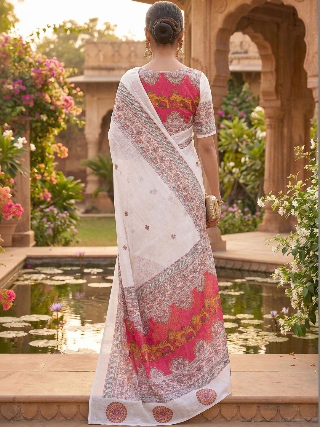 elora Woven Design Fusion Chanderi Saree thumbnail 5