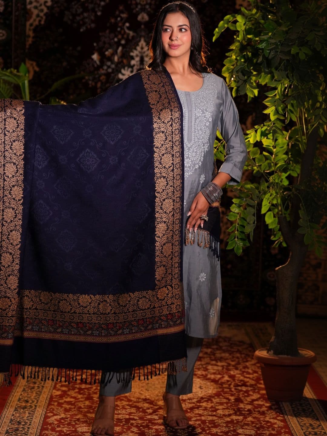 SHIFNEEN Women Ethnic Motifs Woven Design Acrylic Shawl thumbnail 2