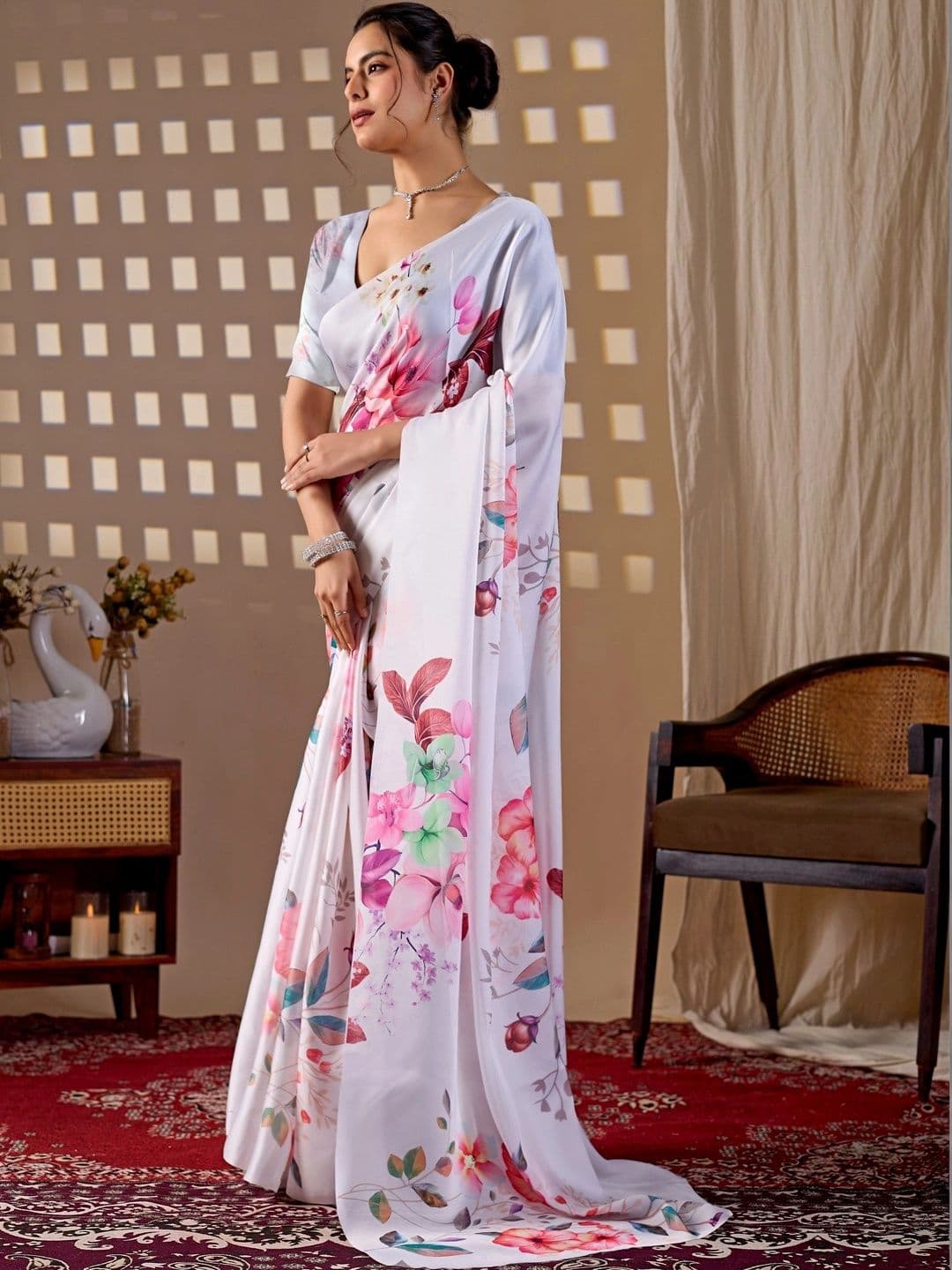 Mitera Floral Satin Designer Saree thumbnail 5