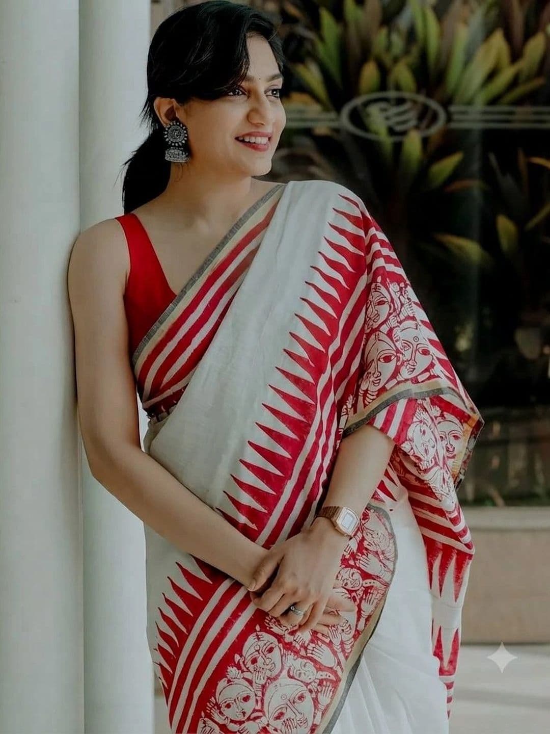 saneria silk Saree Geometric Printed Cotton Saree thumbnail 4