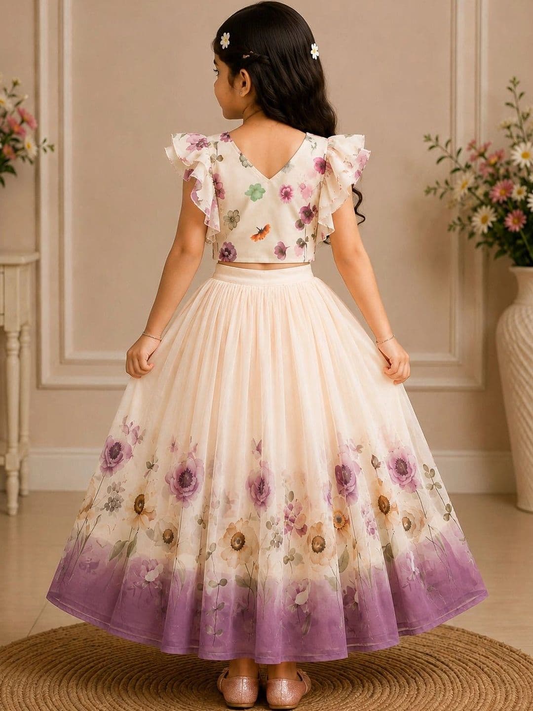 KALINI Girls Printed Ready to Wear Lehenga & thumbnail 2