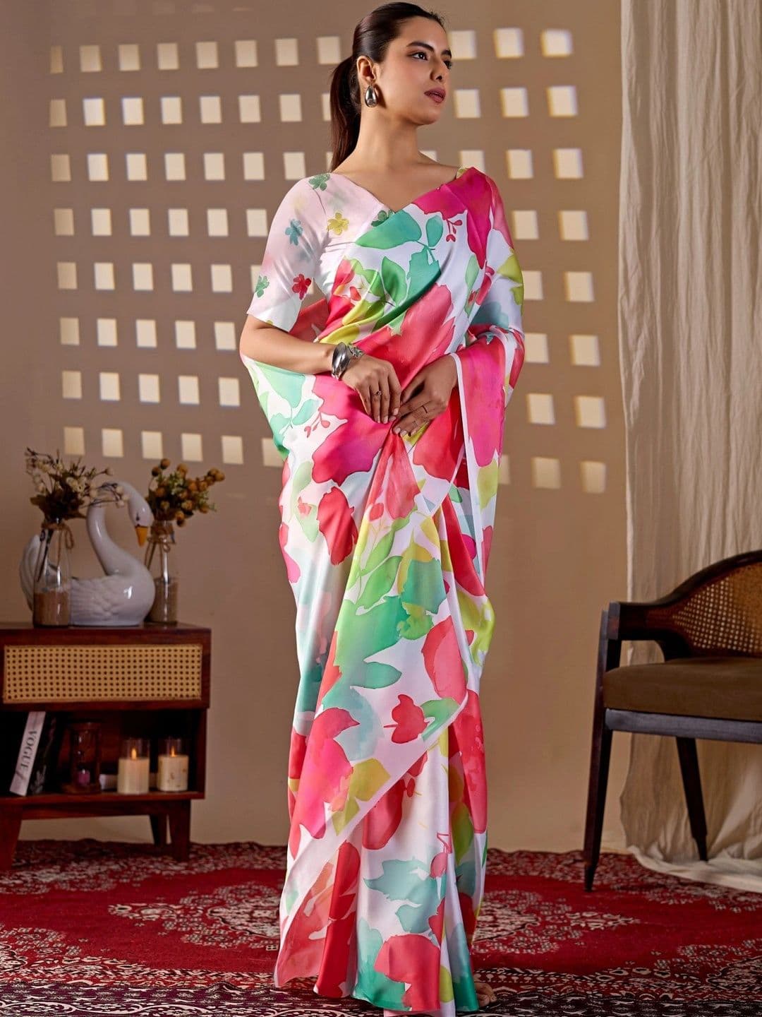DIVASTRI Floral Satin Designer Saree thumbnail 2