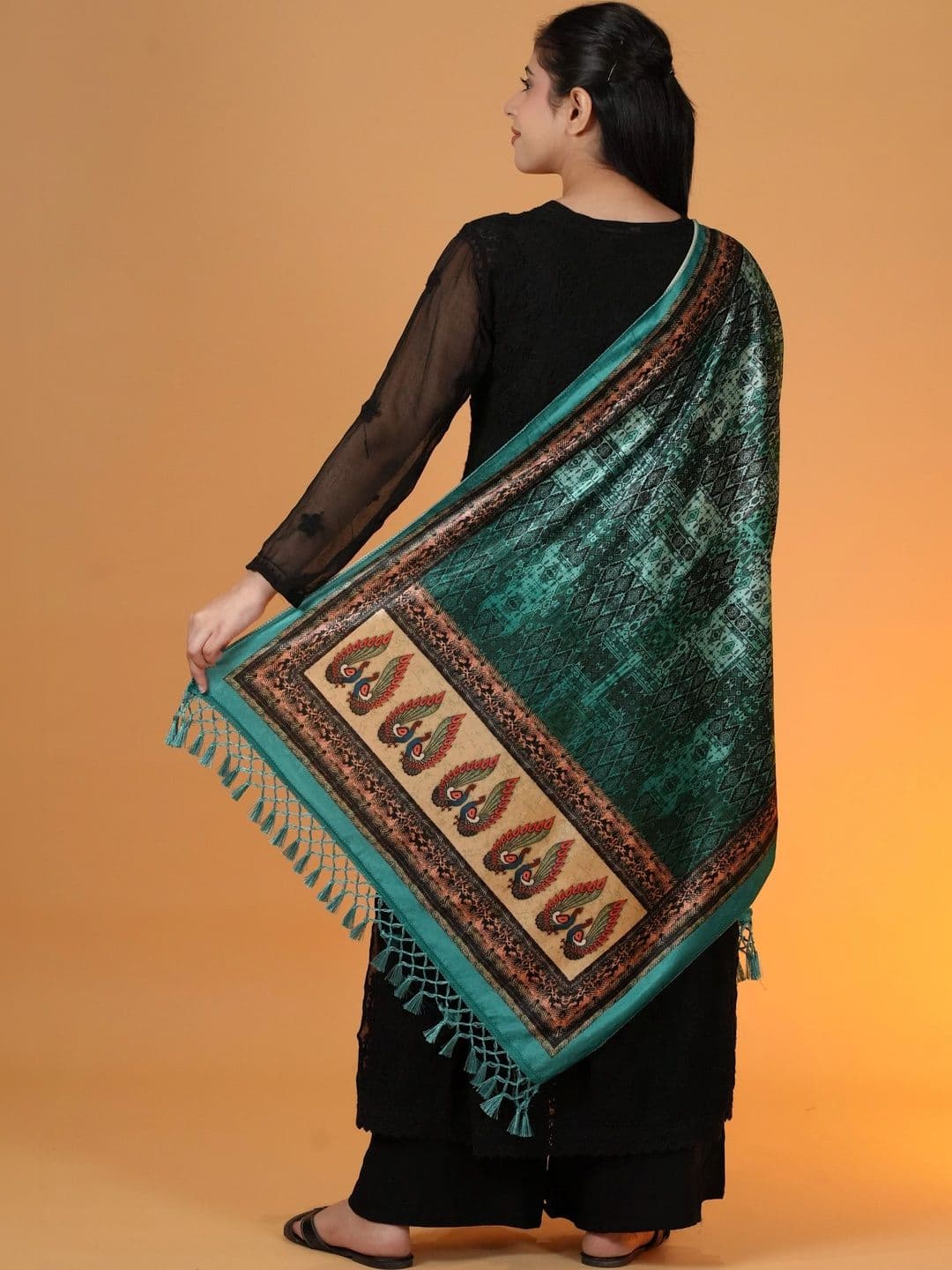 SHIFNEEN Women Paisley Printed Velvet Shawl thumbnail 4