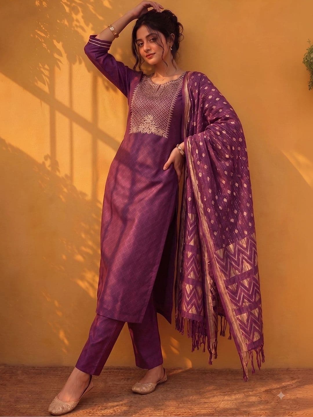 Varanga Women Ethnic Motifs Embroidered Regular Gotta Patti Kurta with Trousers & With Dupatta thumbnail 4