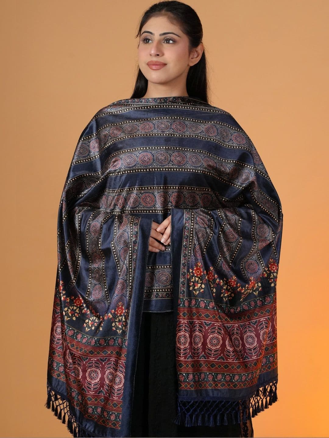 S.T. Women Ethnic Motifs Printed Velvet Shawl thumbnail 4
