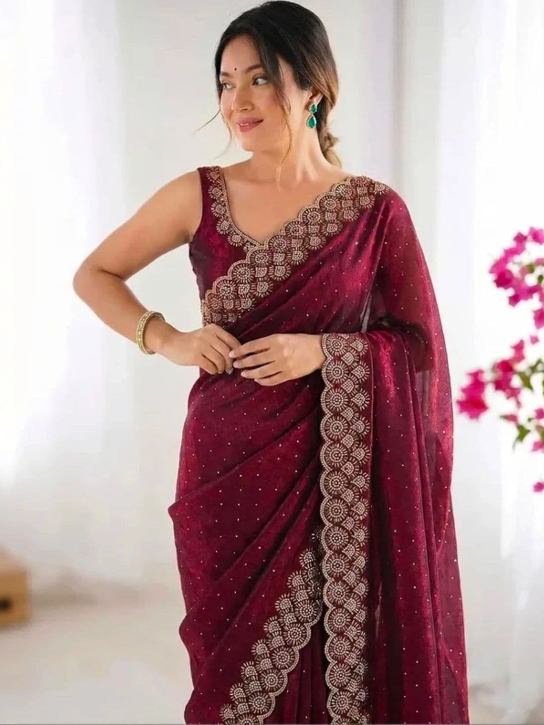 shreevali creation Embellished Satin Saree thumbnail 3