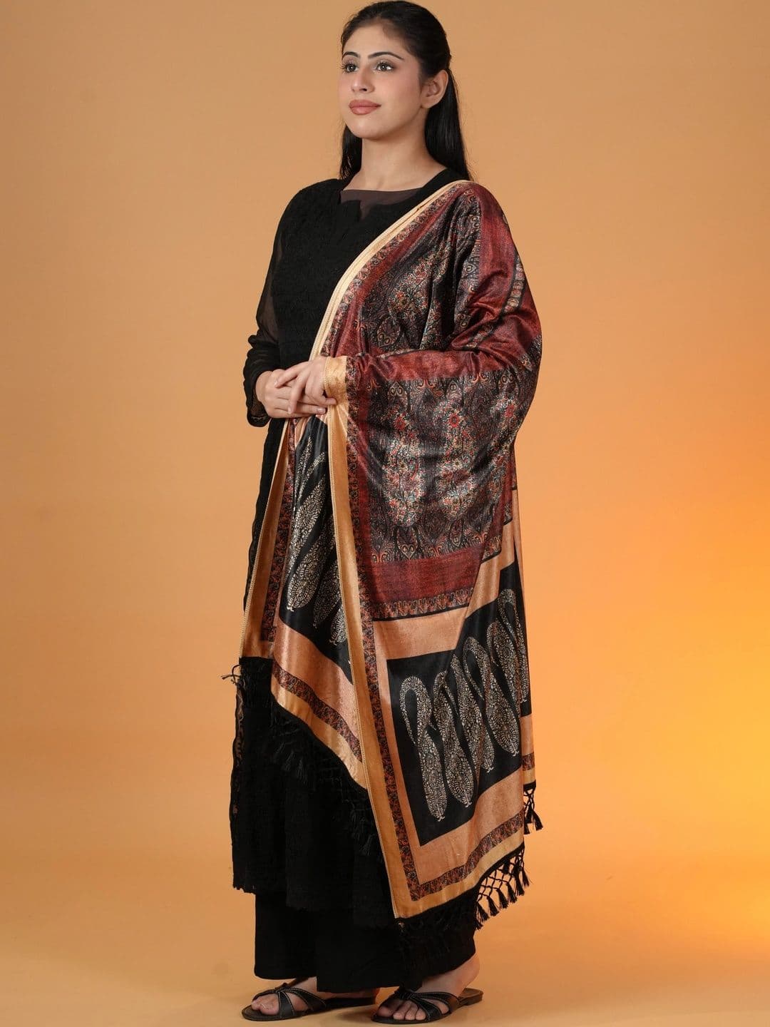 SHIFNEEN Women Paisley Printed Velvet Shawl thumbnail 2