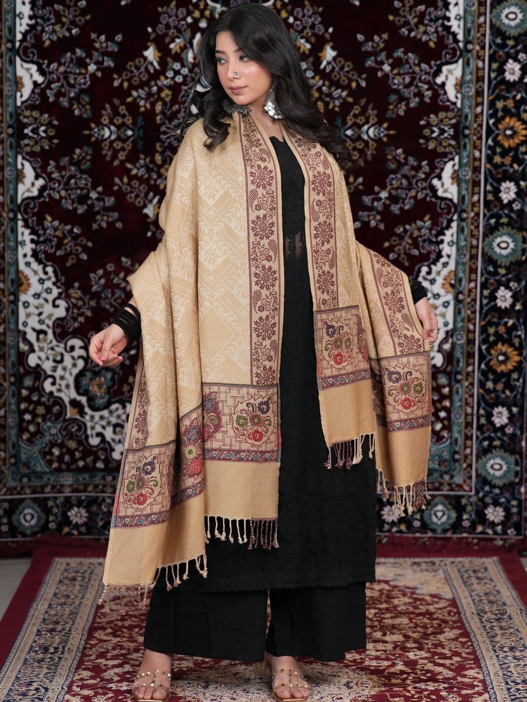 S.T. Women Ethnic Motifs Woven Design Acrylic Shawl - view 1