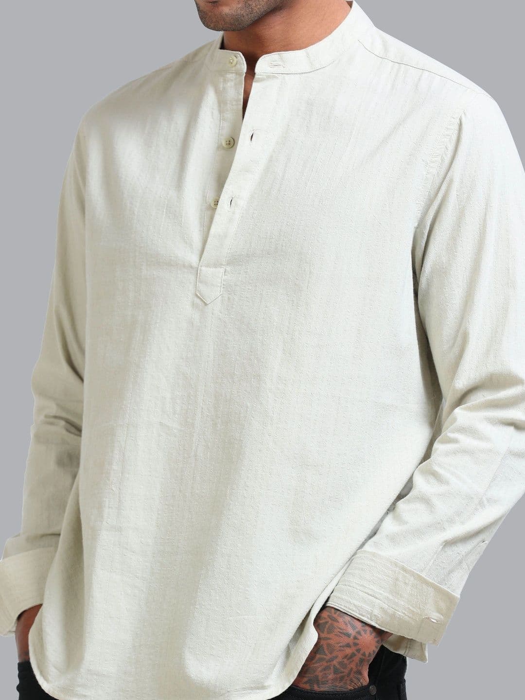 StitchX Men's Seersucker Band Collar Pure Cotton Striped Kurta Shirt thumbnail 3