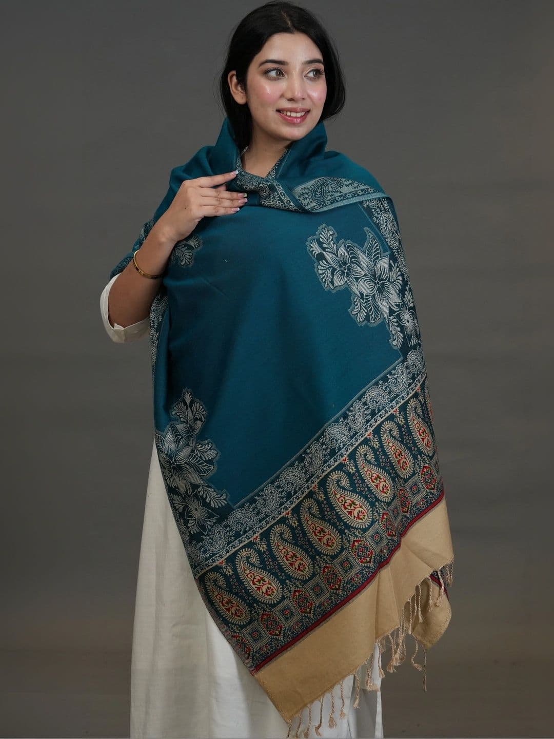S.T. Women Ethnic Motifs Woven Design Acrylic Shawl thumbnail 4
