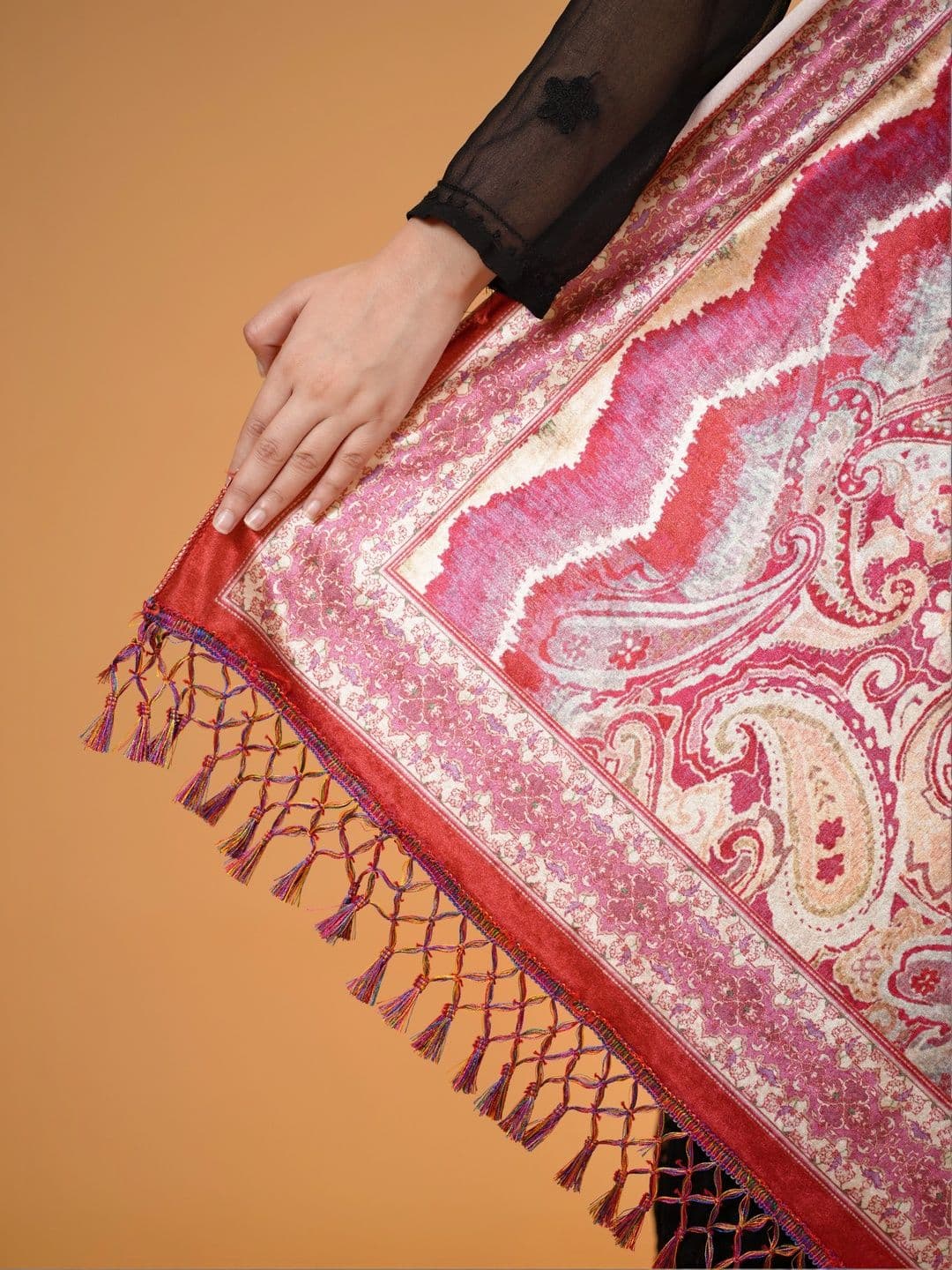 S.T. Women Paisley Printed Velvet Shawl thumbnail 4