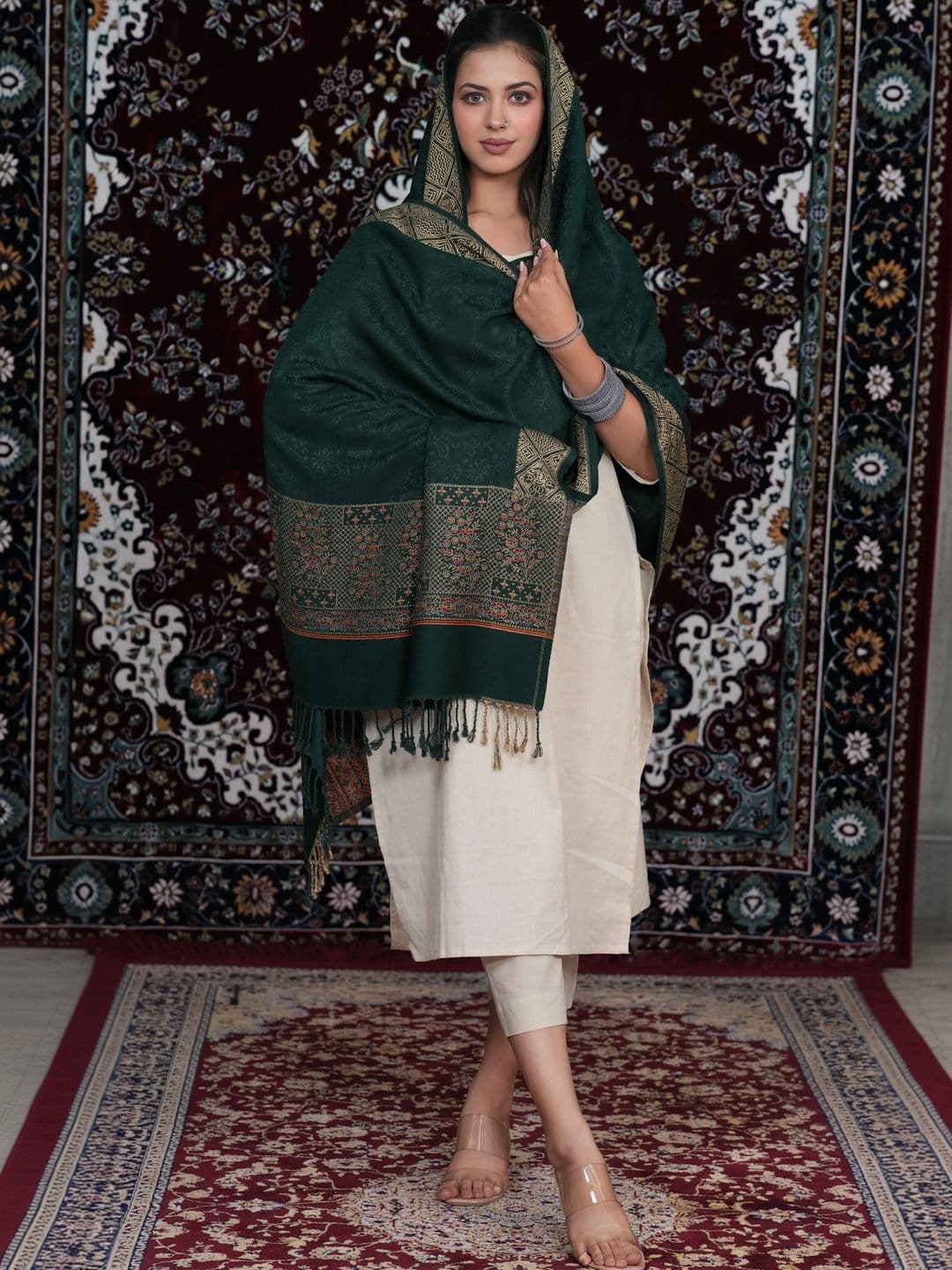 SHIFNEEN Women Ethnic Motifs Woven Design Acrylic Shawl thumbnail 4