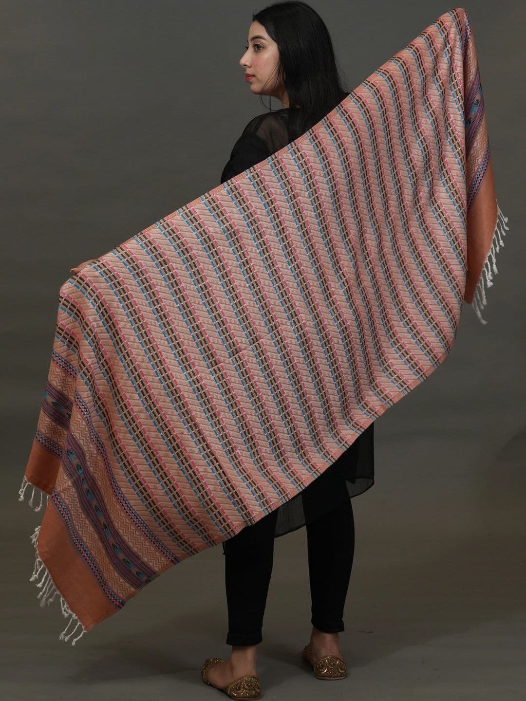 SHIFNEEN Women Geometric Woven Design Acrylic Shawl thumbnail 5