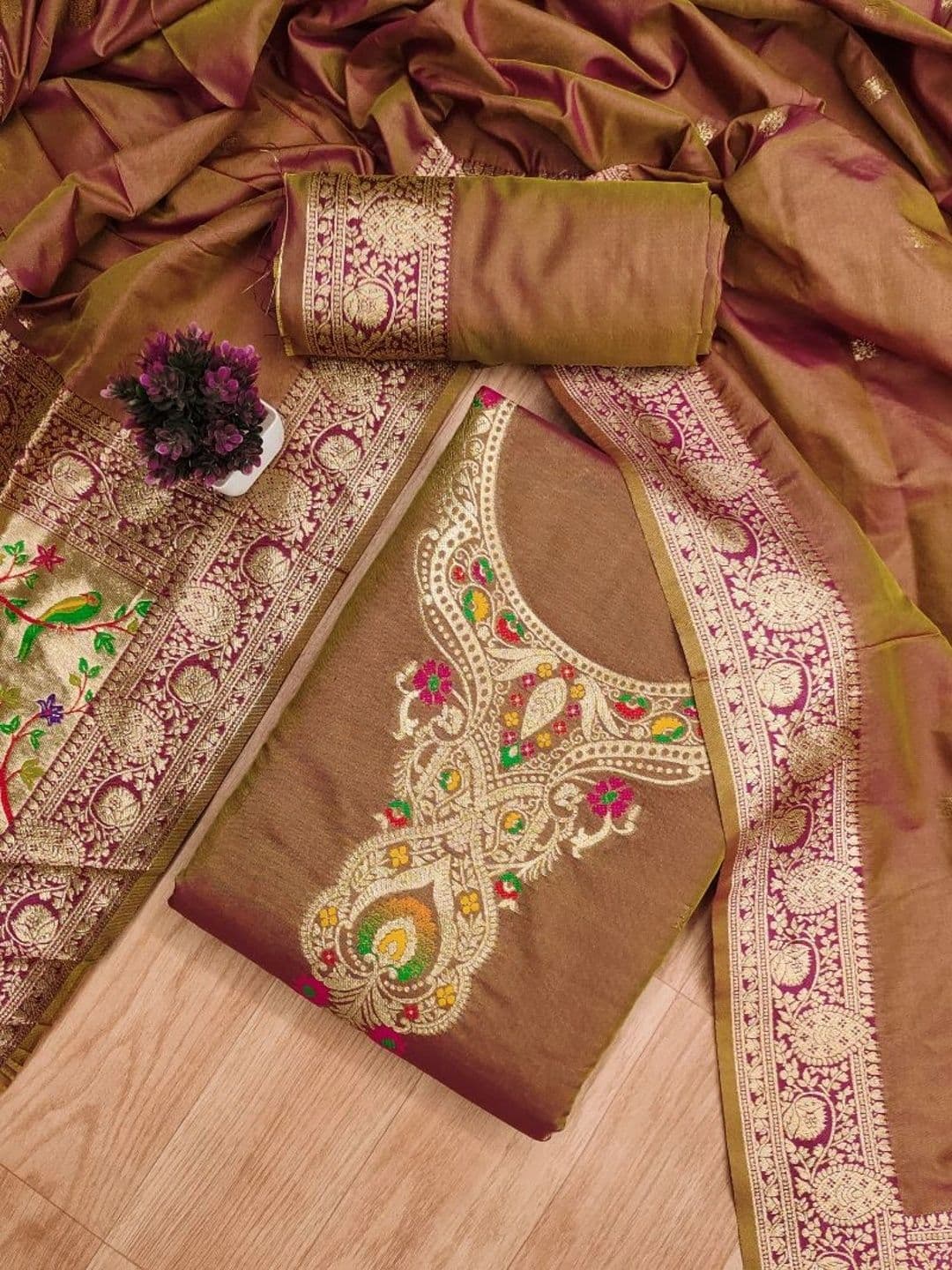 KALINI Pure Silk Unstitched Dress Material thumbnail 3
