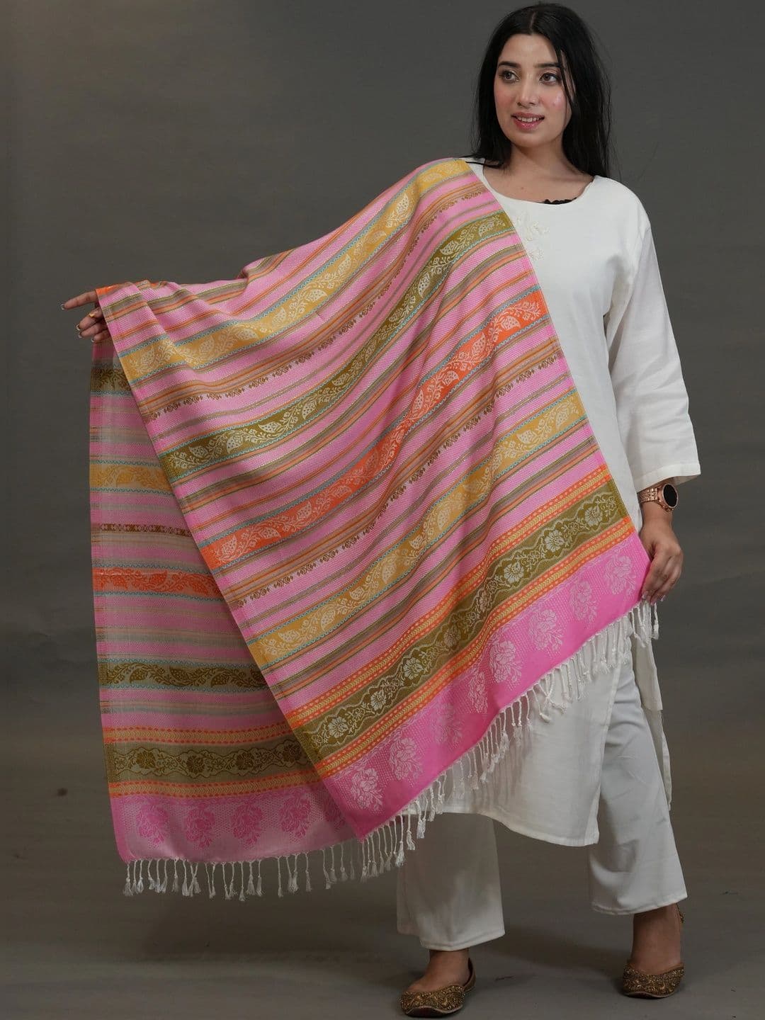 S.T. Women Ethnic Motifs Woven Design Acrylic Shawl - view 1