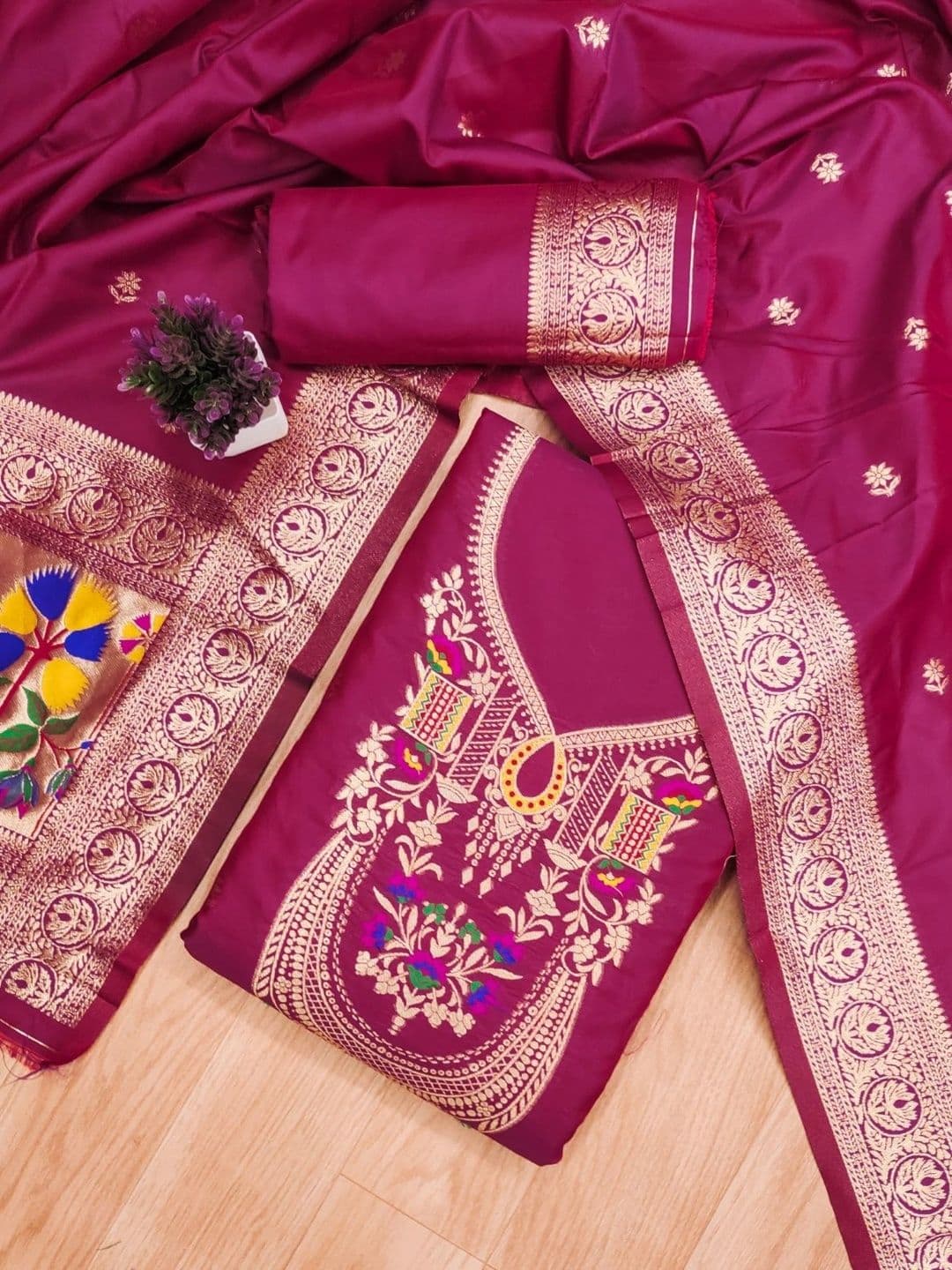 KALINI Pure Silk Unstitched Dress Material thumbnail 3