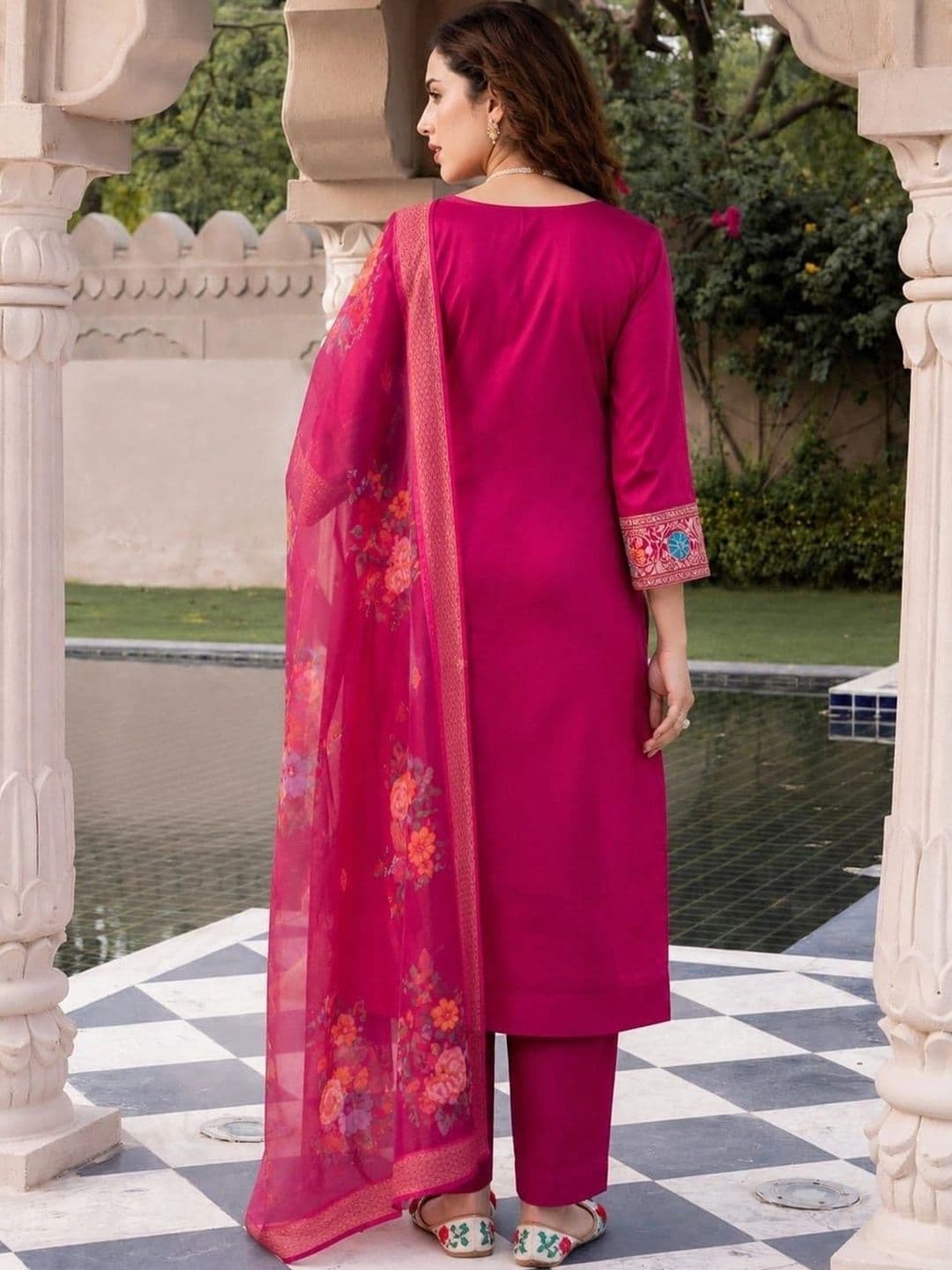 KALINI Women Ethnic Motifs Embroidered Regular Thread Work Kurta with Trousers & With Dupatta thumbnail 4