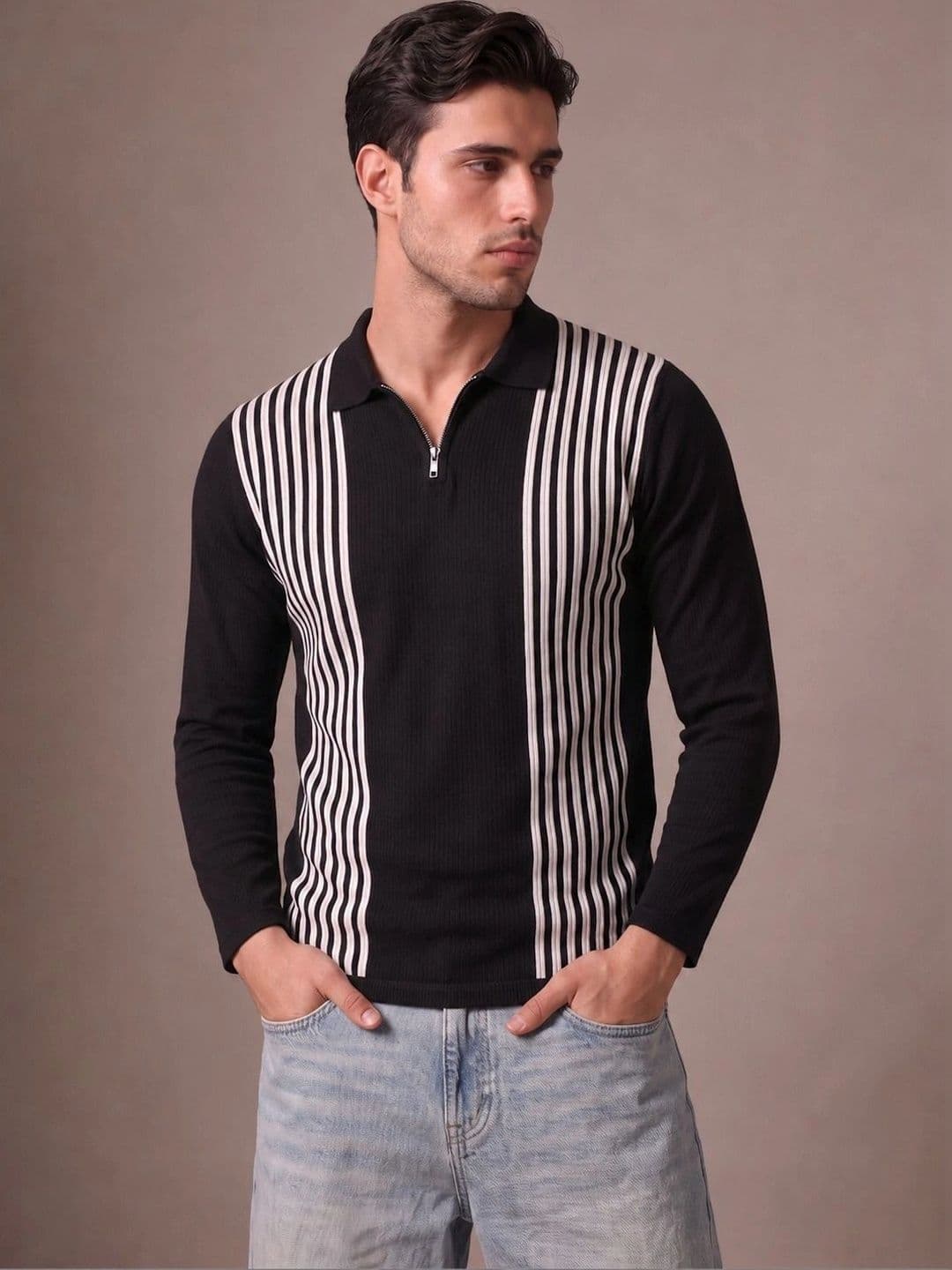 glitchez Men Striped Polo Collar T-shirt - view 1