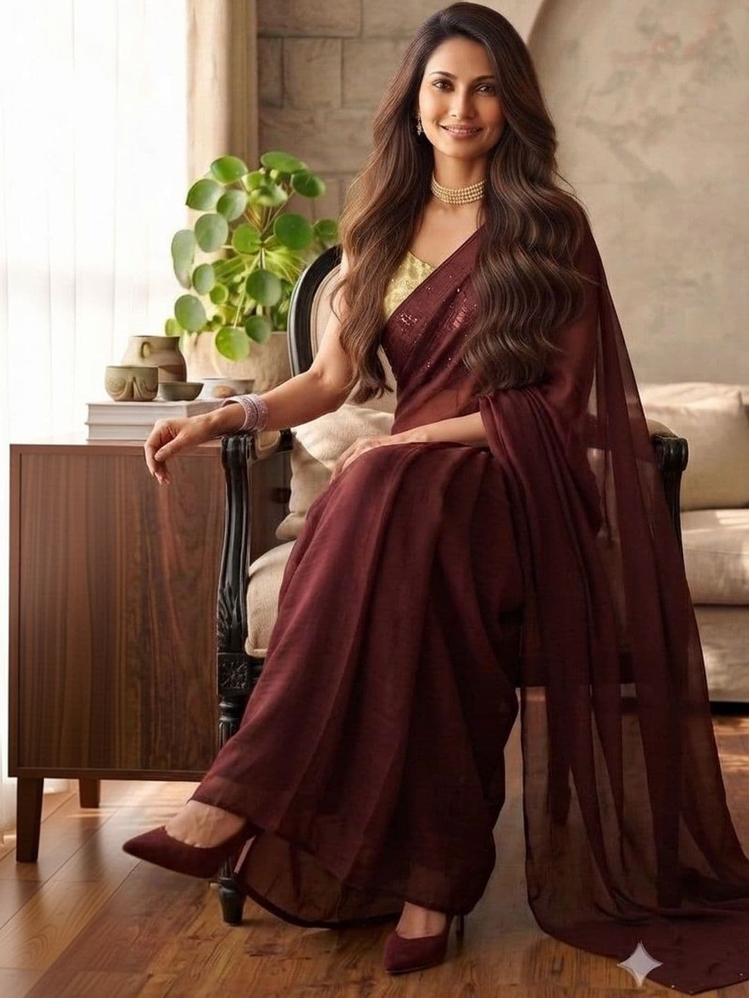 HERE&NOW Plain Georgette Saree thumbnail 3