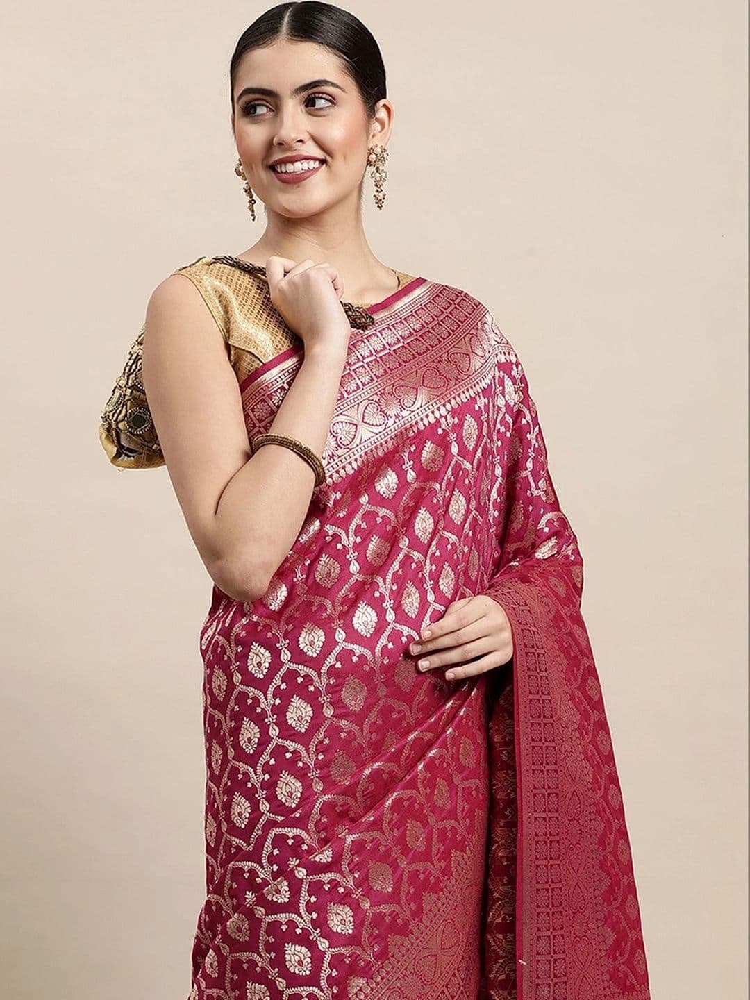 KALINI Women Floral Printed Zari Art Silk Banarasi Saree thumbnail 3