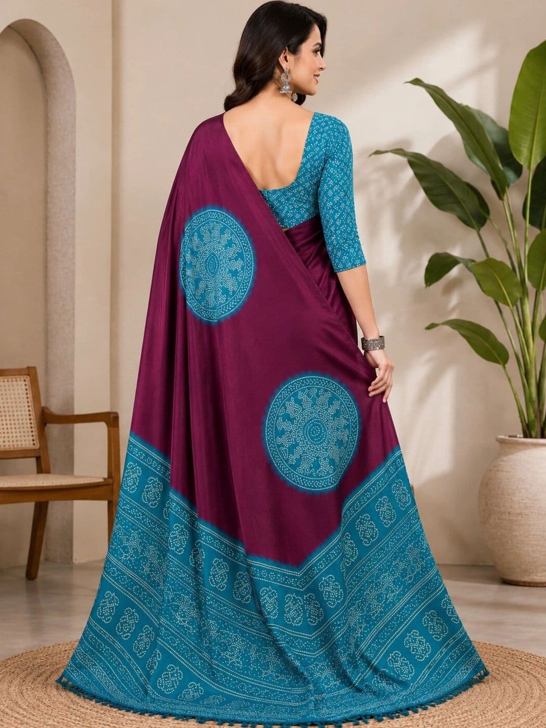 Anouk Bandhani Art Silk Designer Saree thumbnail 4