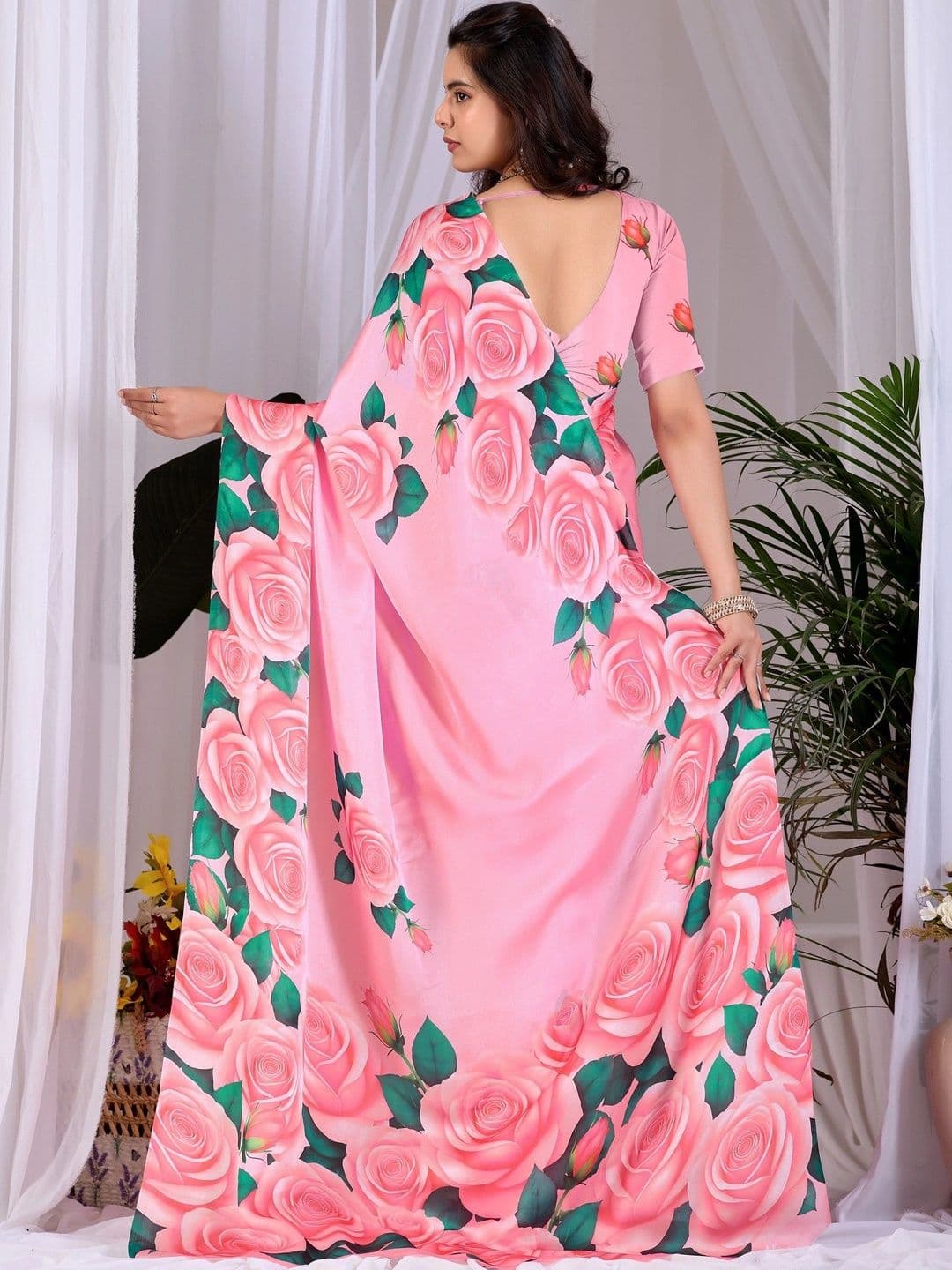 DIVASTRI Floral Satin Designer Saree thumbnail 4