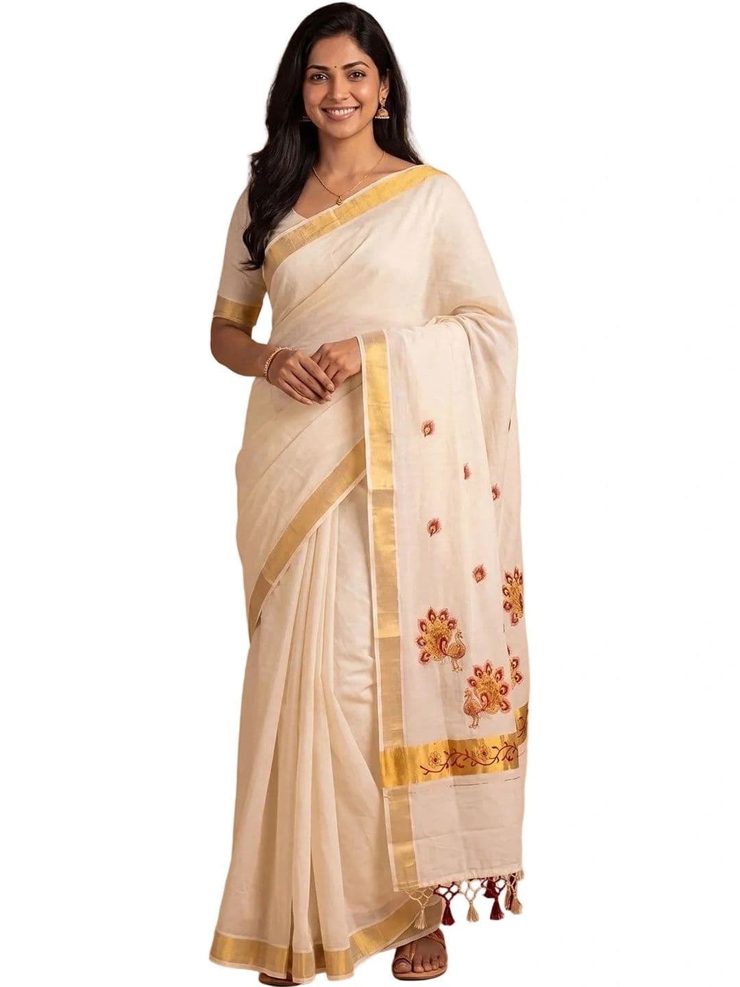 Ramraj Embroidered Pure Cotton Handloom Kasavu Saree thumbnail 2