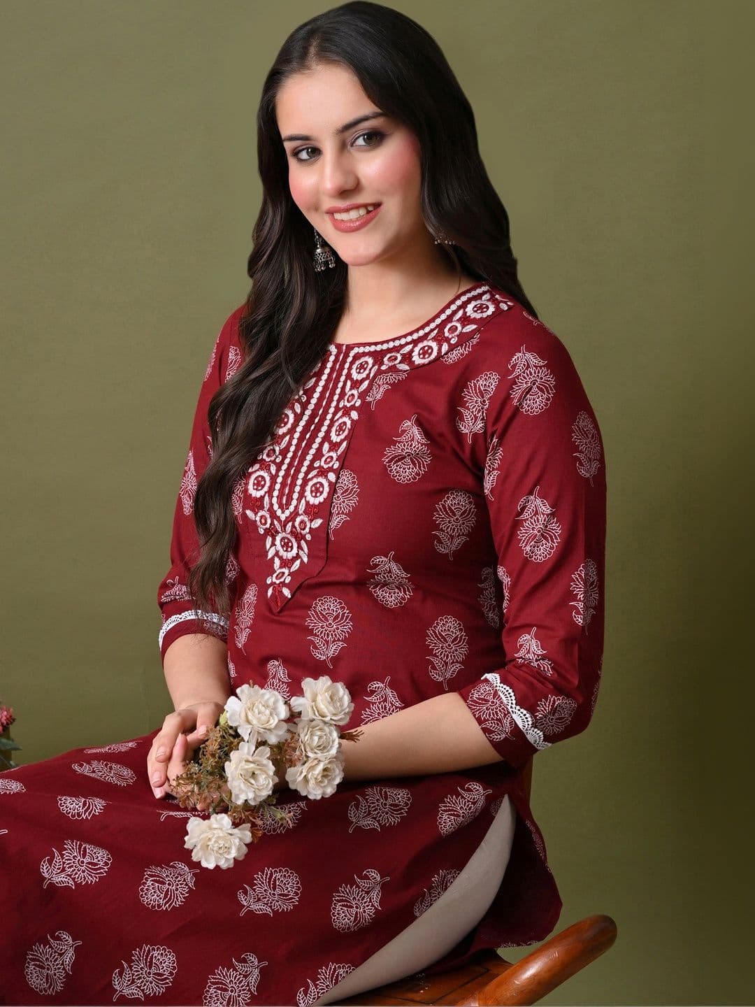DY FAB ONLINE FASHION Women Ethnic Motifs Printed Thread Work Indie Prints Kurta thumbnail 2