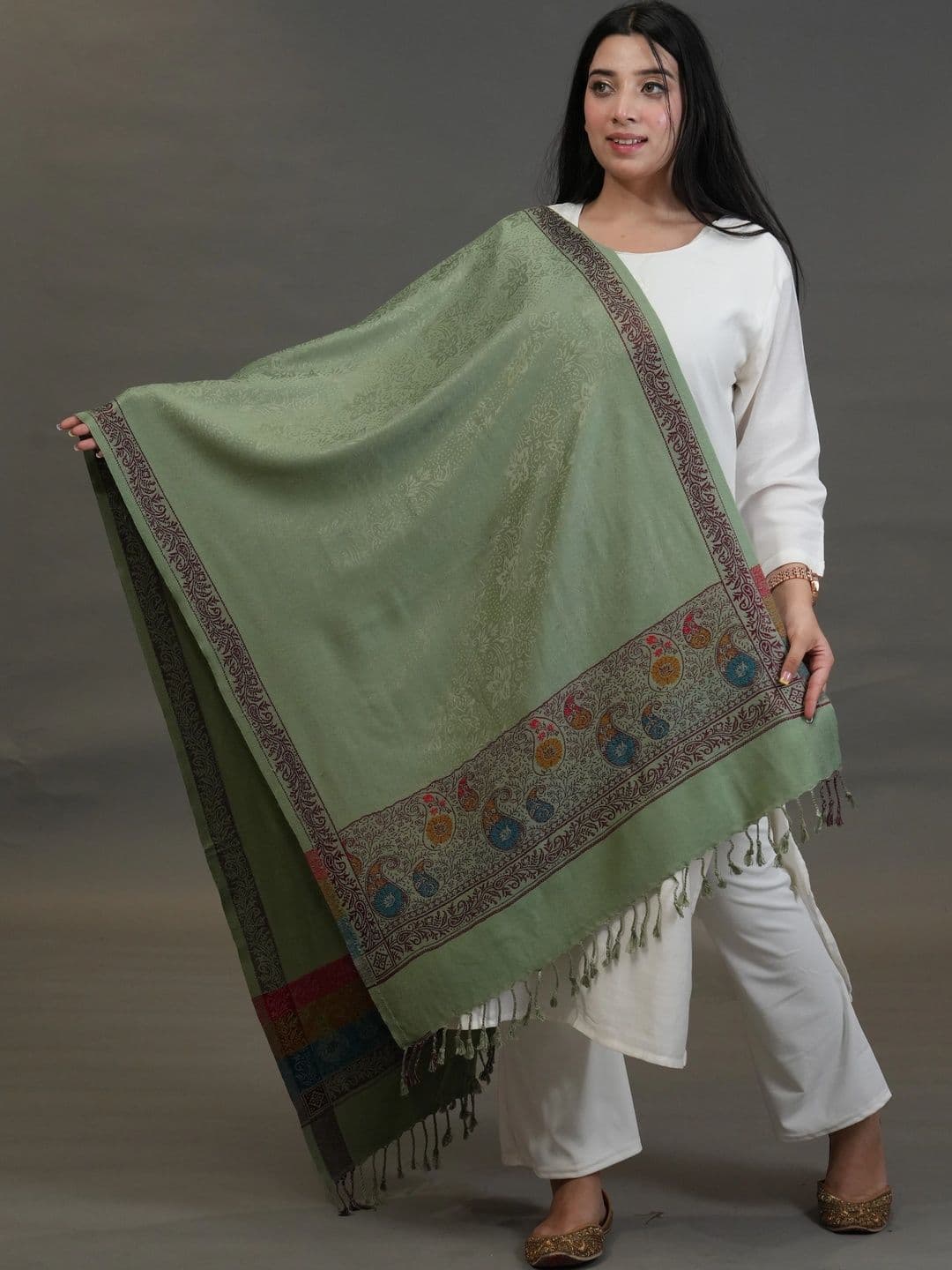 SHIFNEEN Women Ethnic Motifs Woven Design Acrylic Shawl - view 1