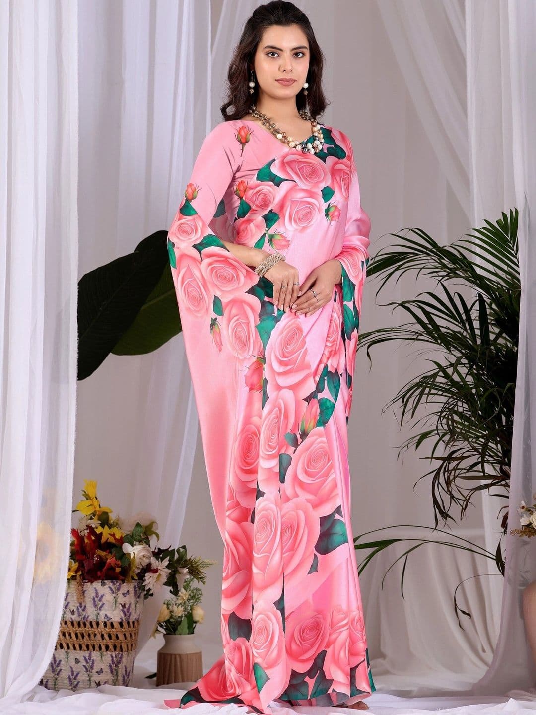 DIVASTRI Floral Satin Designer Saree thumbnail 7