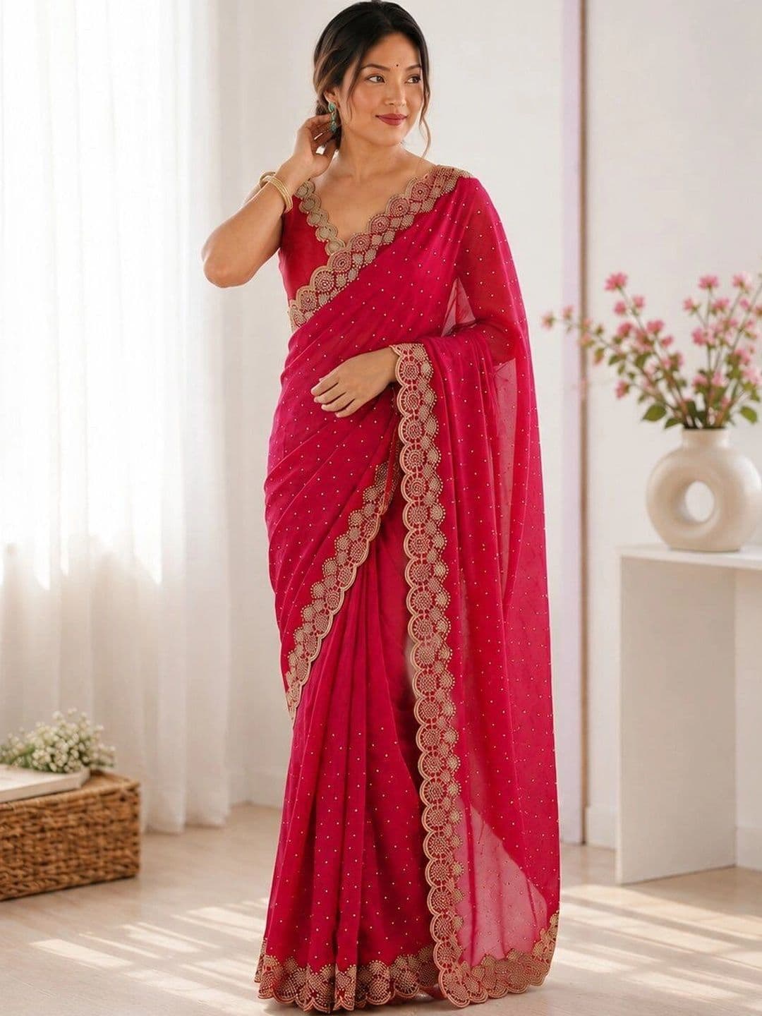 shreevali creation Embellished Satin Saree thumbnail 5