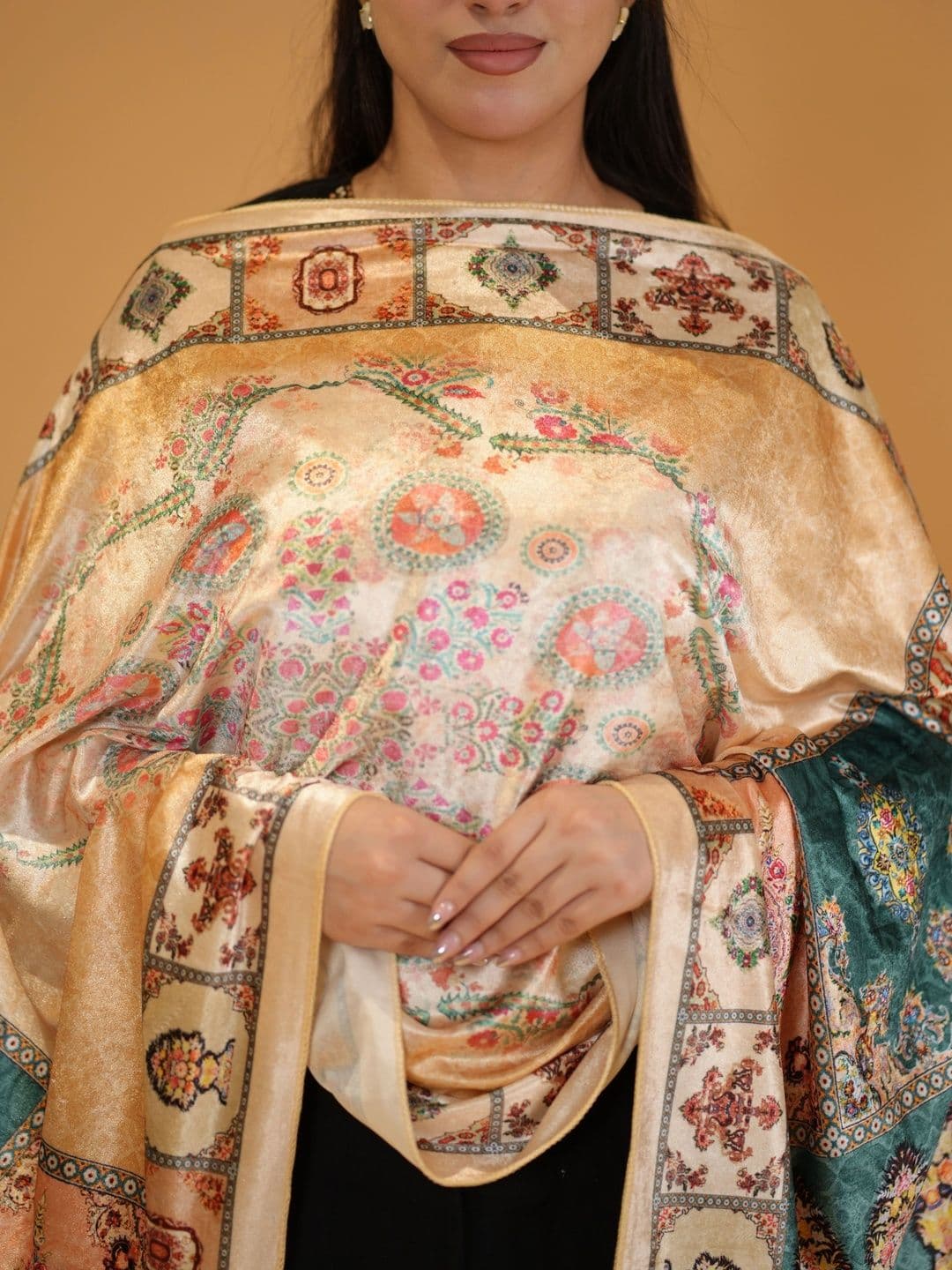 SHIFNEEN Women Ethnic Motifs Printed Velvet Shawl thumbnail 3