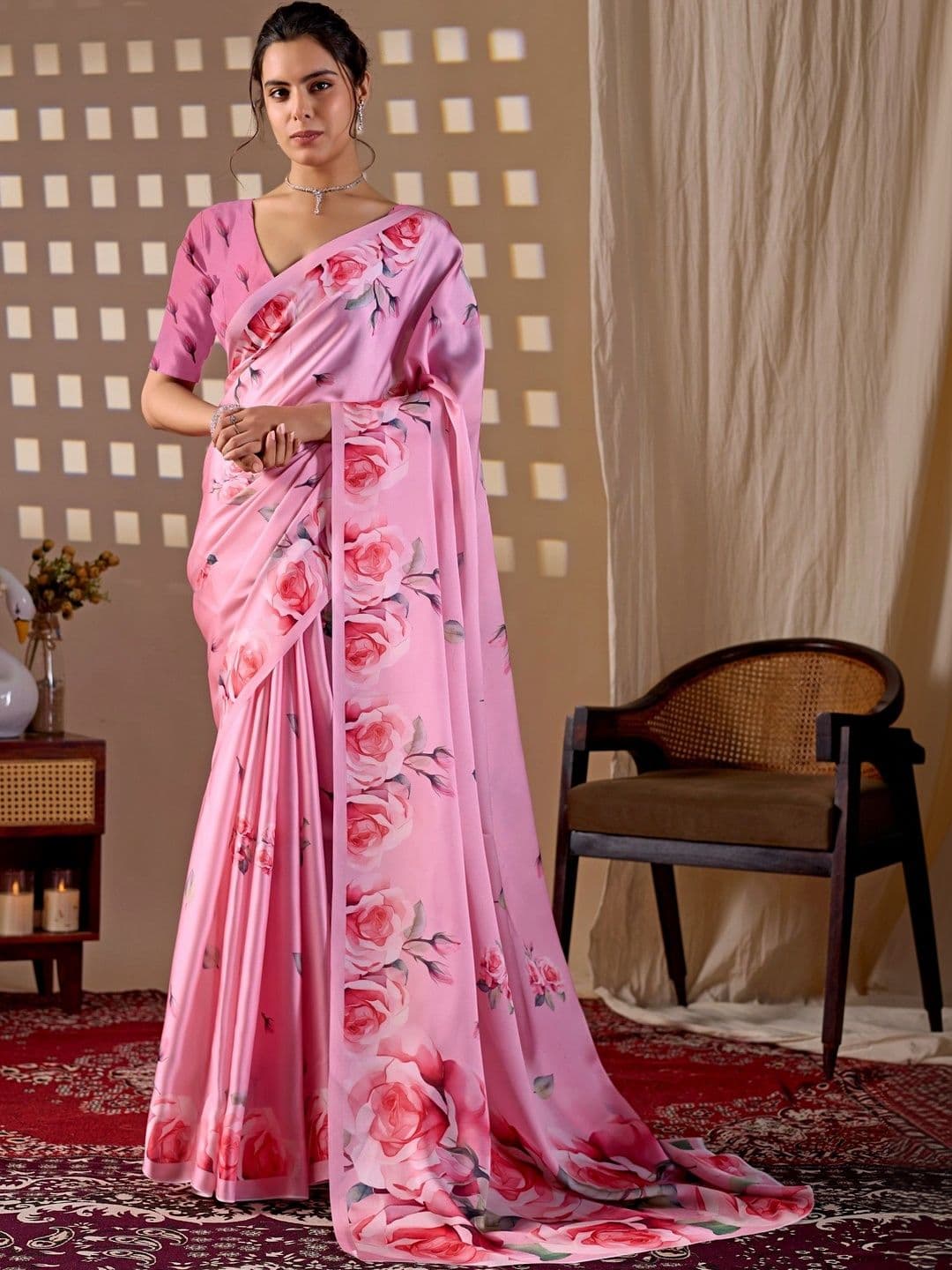 KALINI Floral Satin Designer Saree - view 1