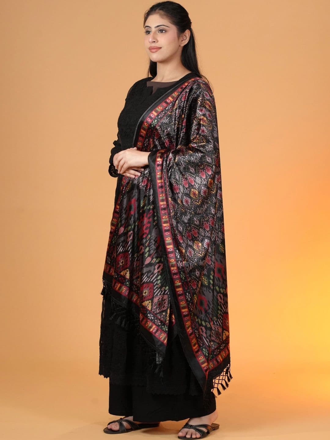 SHIFNEEN Women Ethnic Motifs Printed Velvet Shawl thumbnail 2