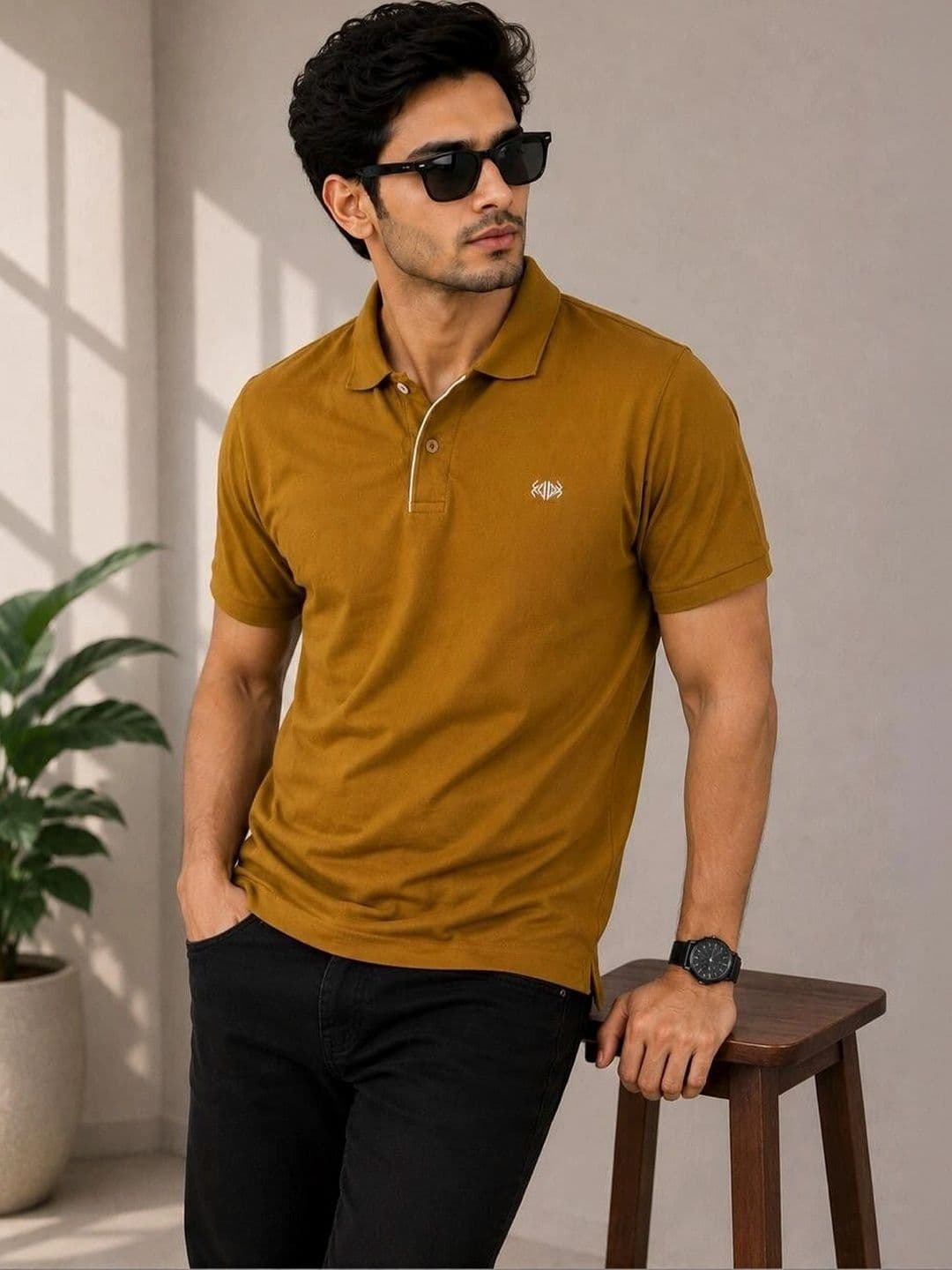 VELDEER Men Brand Logo Polo Collar T-shirt thumbnail 2