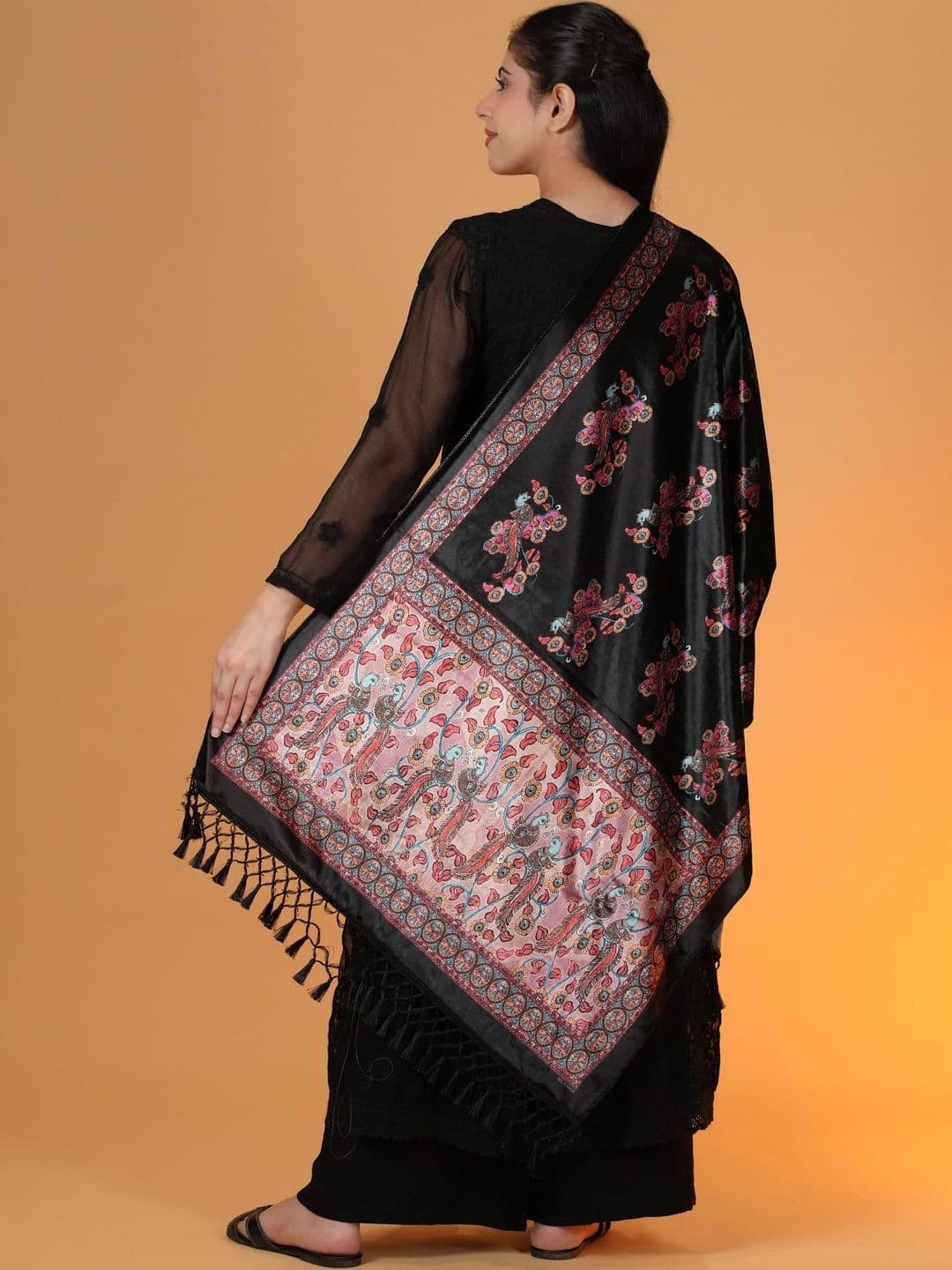 SHIFNEEN Women Ethnic Motifs Printed Velvet Shawl thumbnail 4