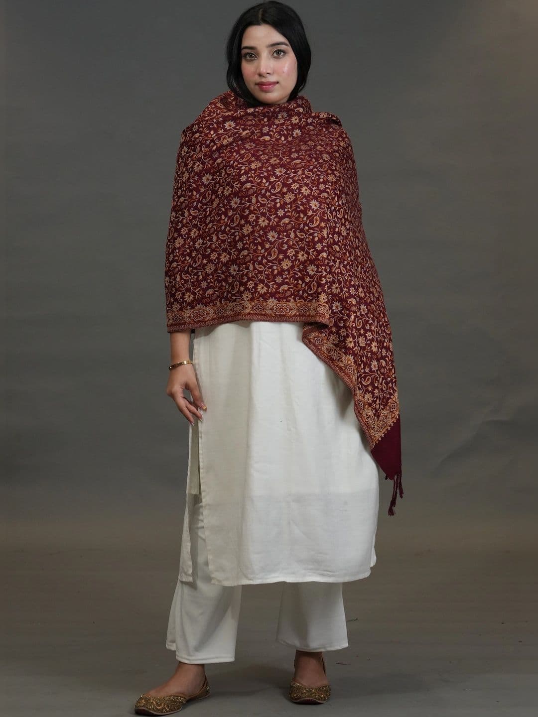 SHIFNEEN Women Floral Woven Design Acrylic Shawl thumbnail 5