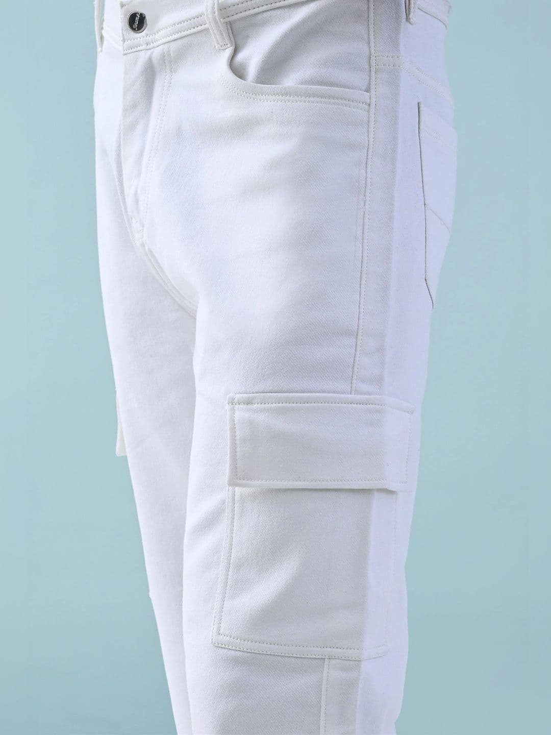 HERE&NOW Men's Contemporary White Mid-Rise Wide-Leg Cargo Jeans thumbnail 3